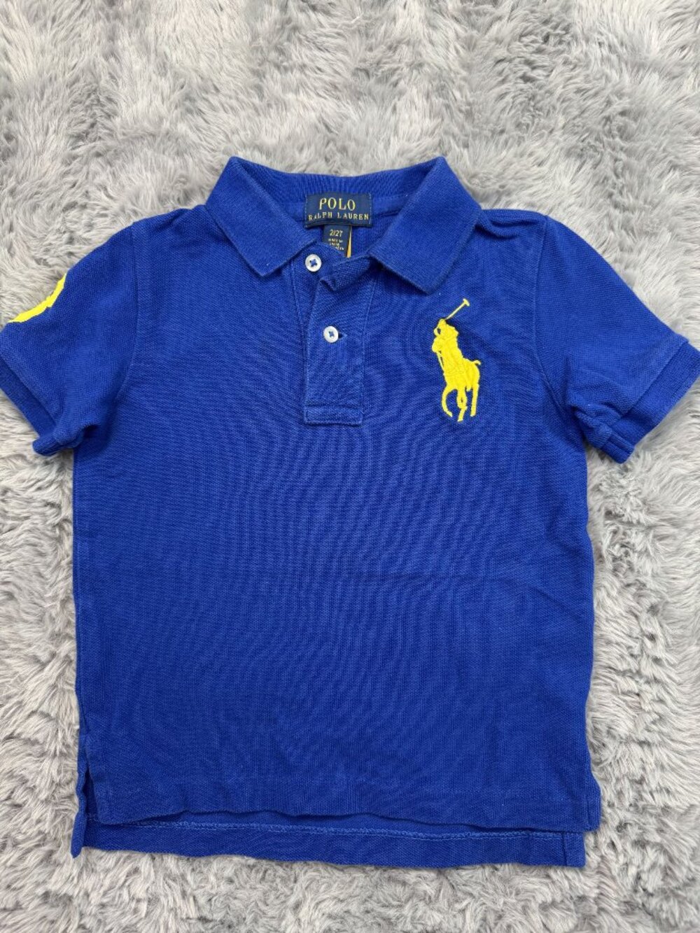 Polo Ralph Lauren Polo Shirt Kids 2/2T Blue Yellow Big Pony 3 Sleeve Classic Fit